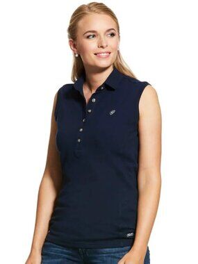 Ariat Prix Sleeveless Polo Equestrian Shirt, Navy, XL